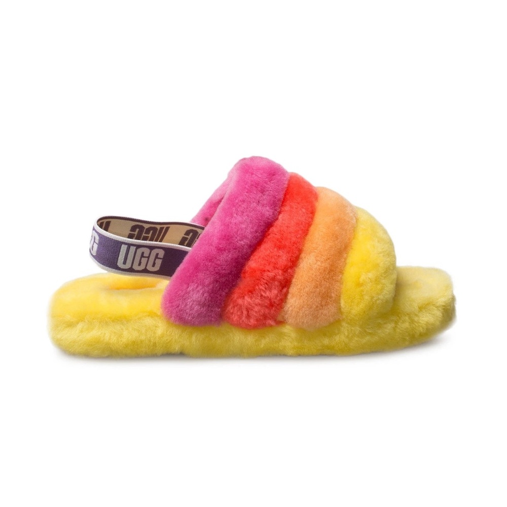 UGG Fluff Yeah Slide Pride Rainbow Yellow Slippers Unisex Size 5